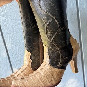 New croc leather snip toe heels